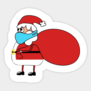 Santa Claus in quarantine wearing a Mask. A bag with presents. New Year's and Christmas. Celebration. Winter. Joy. Happiness. Sticker